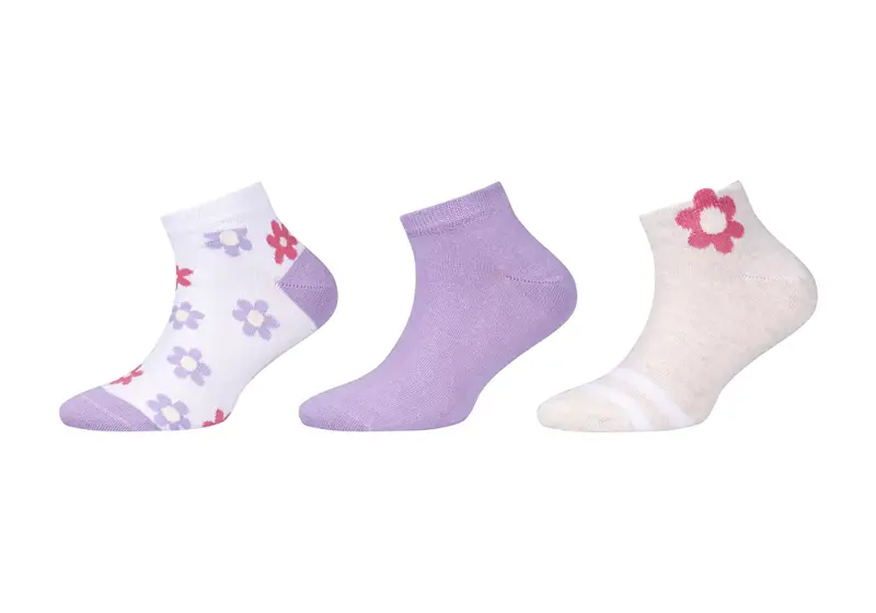 S.Oliver - Kinder Sneaker - Bloemen  / Beig - Paars - Wit   3 Pack