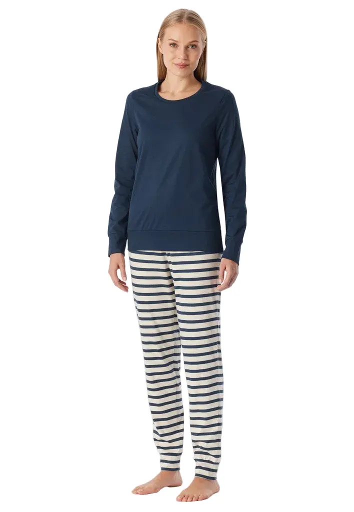 Schiesser pyjama lange broek casual essentials deep blue dames