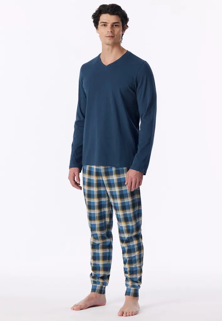 Schiesser pyjama long casual essentials deep blue heren