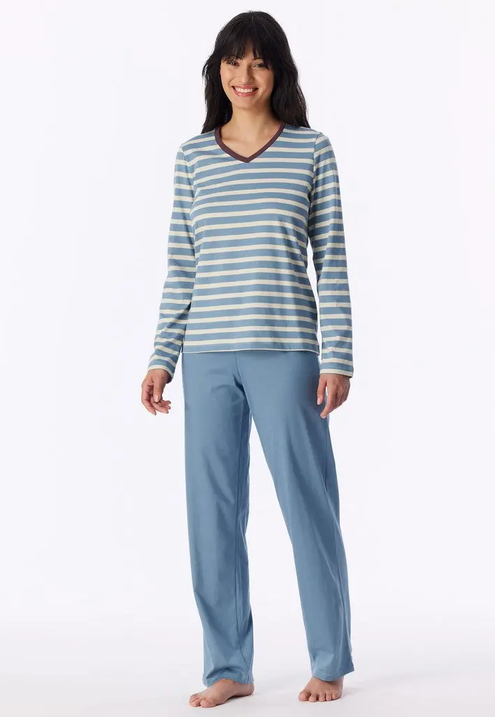 Schiesser pyjama long casual essentials greyblue dames