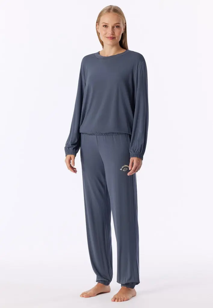 Schiesser pyjama long casual fashion bluegrey dames