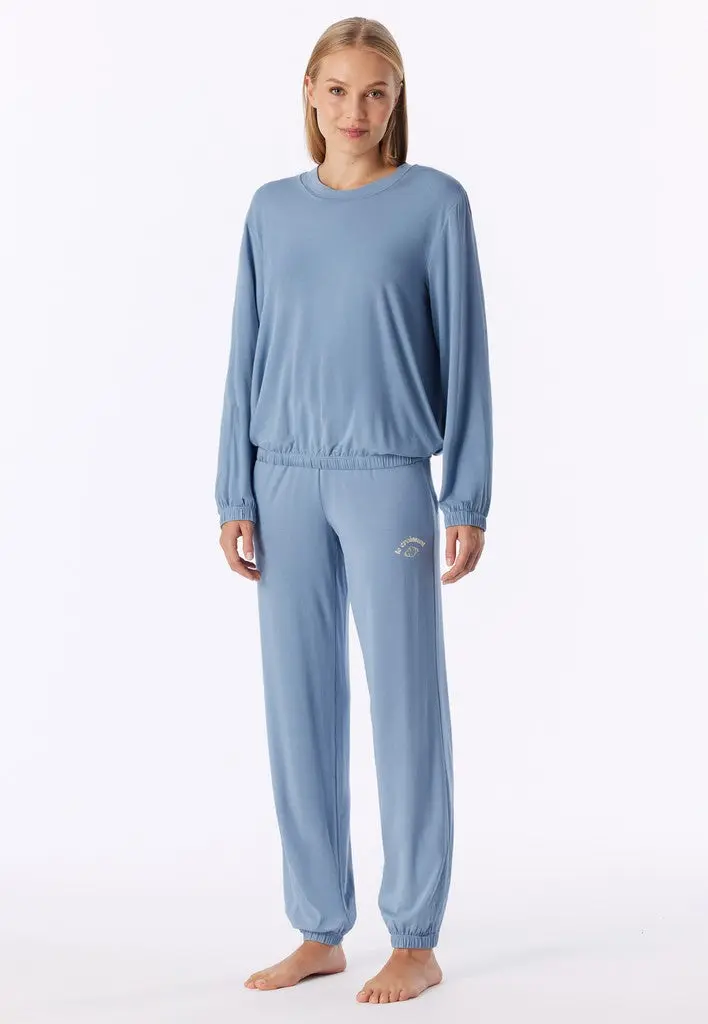 Schiesser pyjama long casual fashion greyblue dames