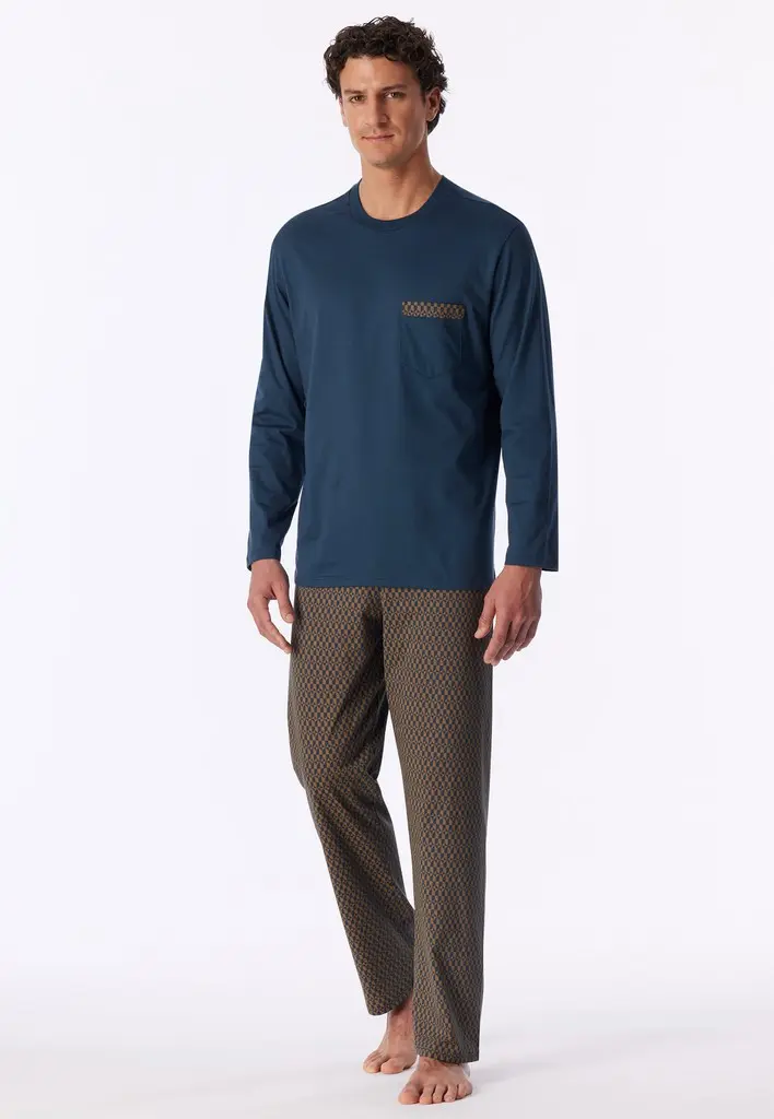 Schiesser pyjama long comfort nightwear deep blue heren