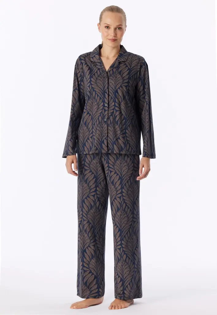 Schiesser pyjama long interlock deep sea blue dames