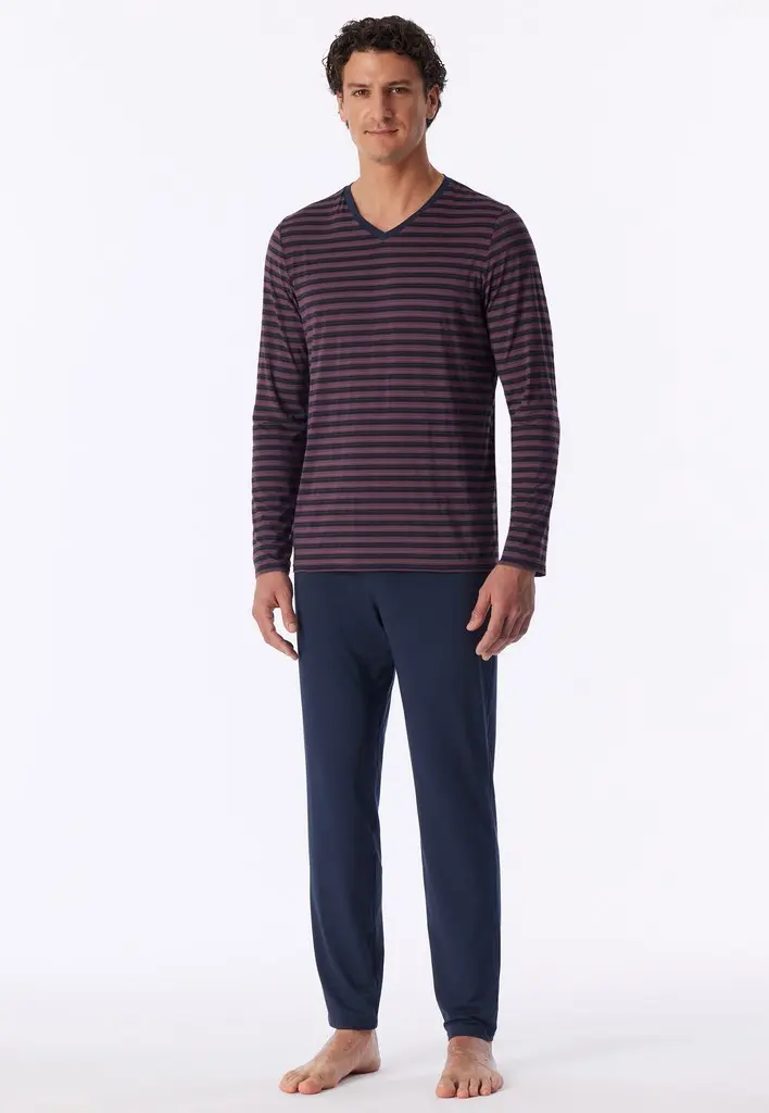 Schiesser pyjama long long life soft deep sea blue heren