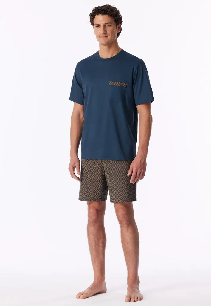 Schiesser pyjama short comfort nightwear deep blue heren