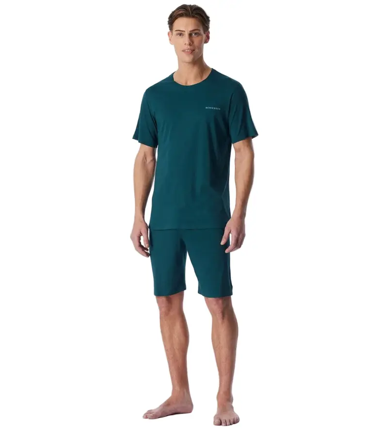 Schiesser pyjama short modern bonded deep sea green heren