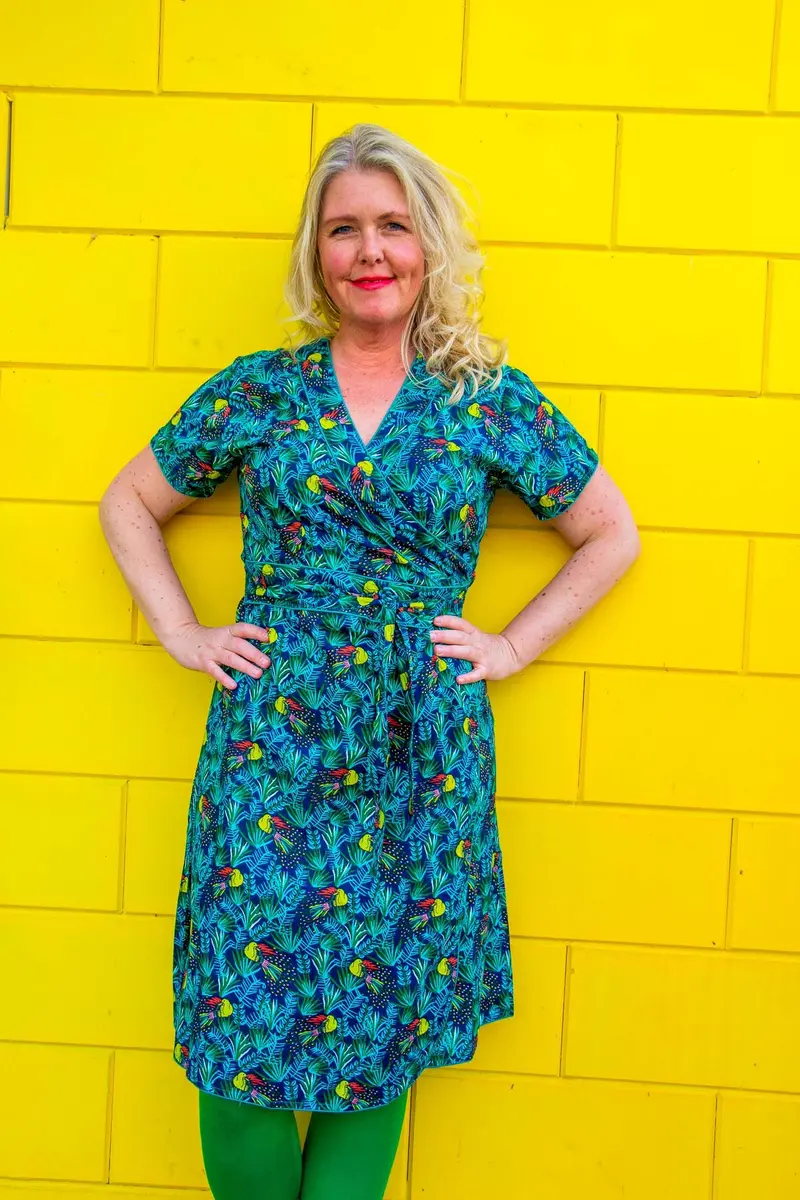 Single wrap dress - jungle blue vibe - 100% cotton