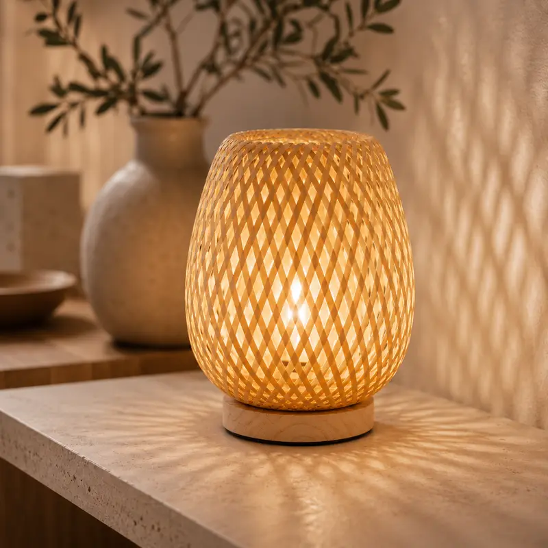 Snoerloze bamboe tafellamp – Scandinavische dimbare LED met 3 lichtkleuren