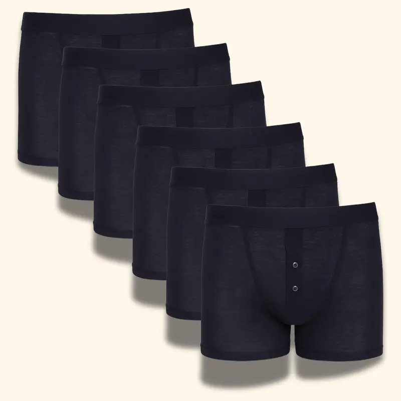 Sock Stack Men's 6 Pair Pack Black Ribbed Boxer Shorts Cotton Stretch Fabric Durable