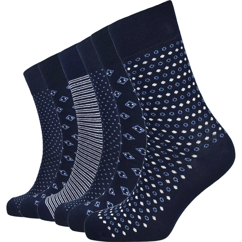 Sock Stack Men's Diabetic Socks Navy Mix Soft Top Non Elastic Cotton Blend Reinforced Heel and Toe Comfort