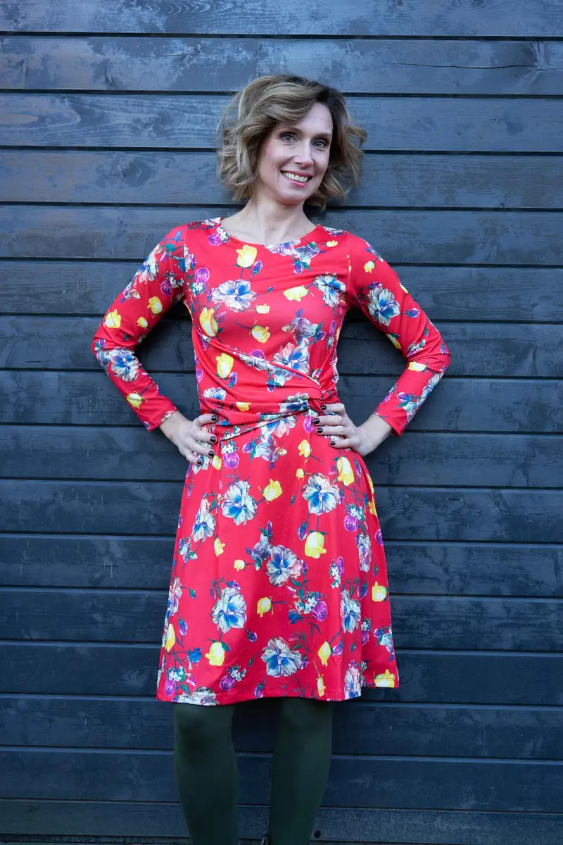 Sophia jurk - rood poppy garden - gemaakt door tantilly