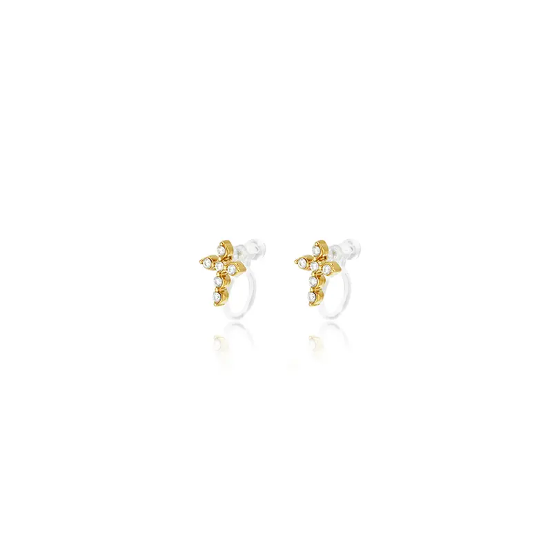 Sparkling Cross Clip Oorbellen Goudkleurig
