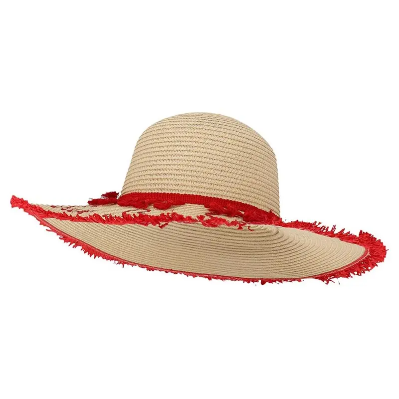 Strandhoed beige-rood. Maat