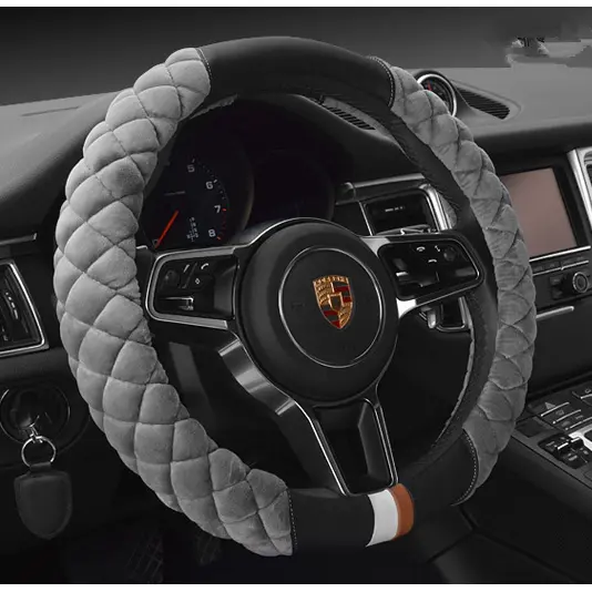 Stuurhoes met pluche gewatteerd ruitpatroon en gestructureerde grip voor auto 38cm rond