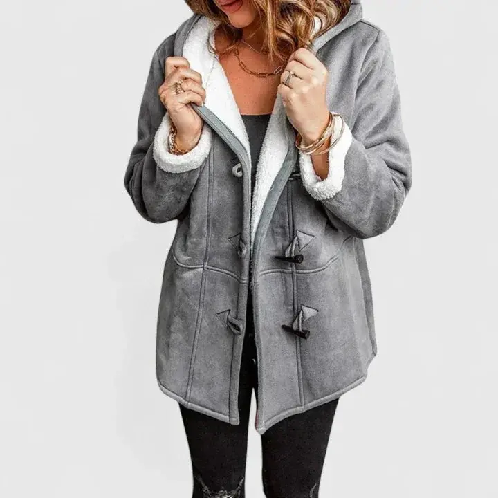 Suède-look jack met toggle-capuchon en sherpavoering