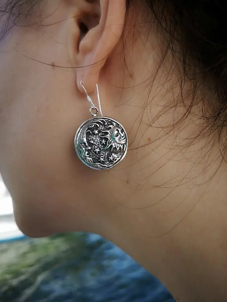 Sun & moon universe - Silver earrings