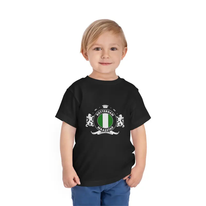 T-shirt regular zwart - kids - Het wapen van Rotterdam - logo voor groot