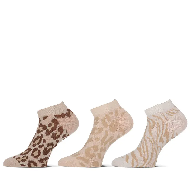 Teckel - Dames - Sneakersokken - Animal / L Beige - Soft Pink - Beige   3 Pack