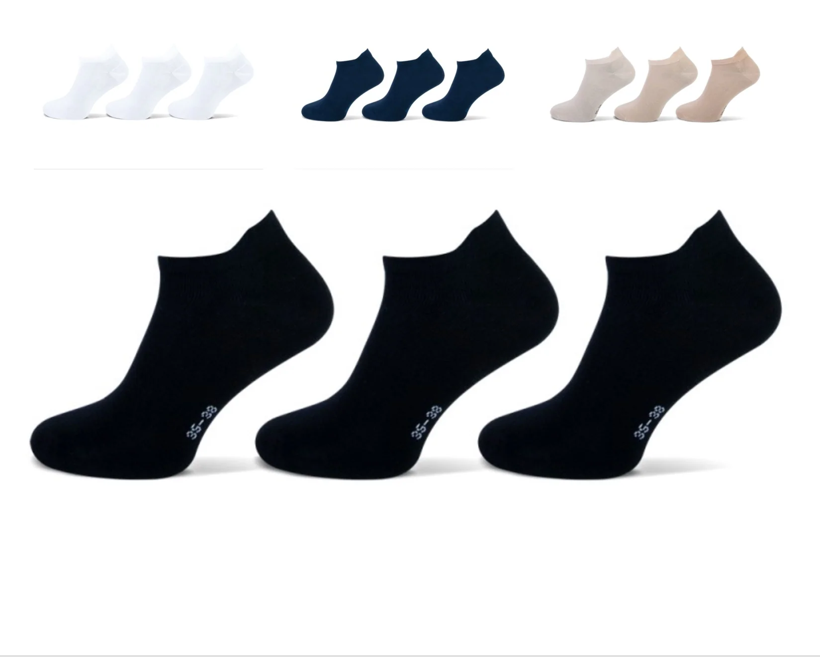 Teckel - Sneakersokken - Met Lipje / Zwart - Beige - Marine - Wit    3 Pack