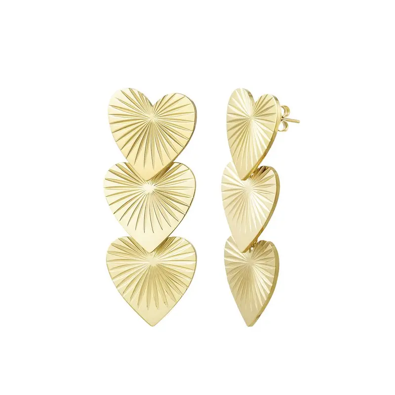 Three Hearts with Relief Oorbellen Goudkleurig