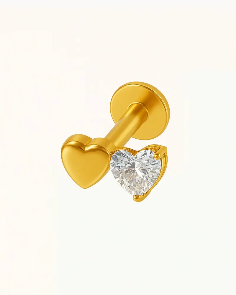 Titanium Dubbel Hartje Piercing met Steentje - Lovee