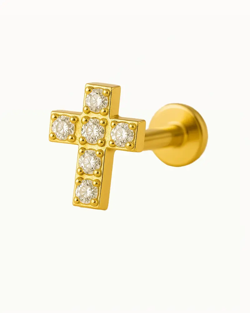 Titanium Kruis Piercing met Kristallen - Esra