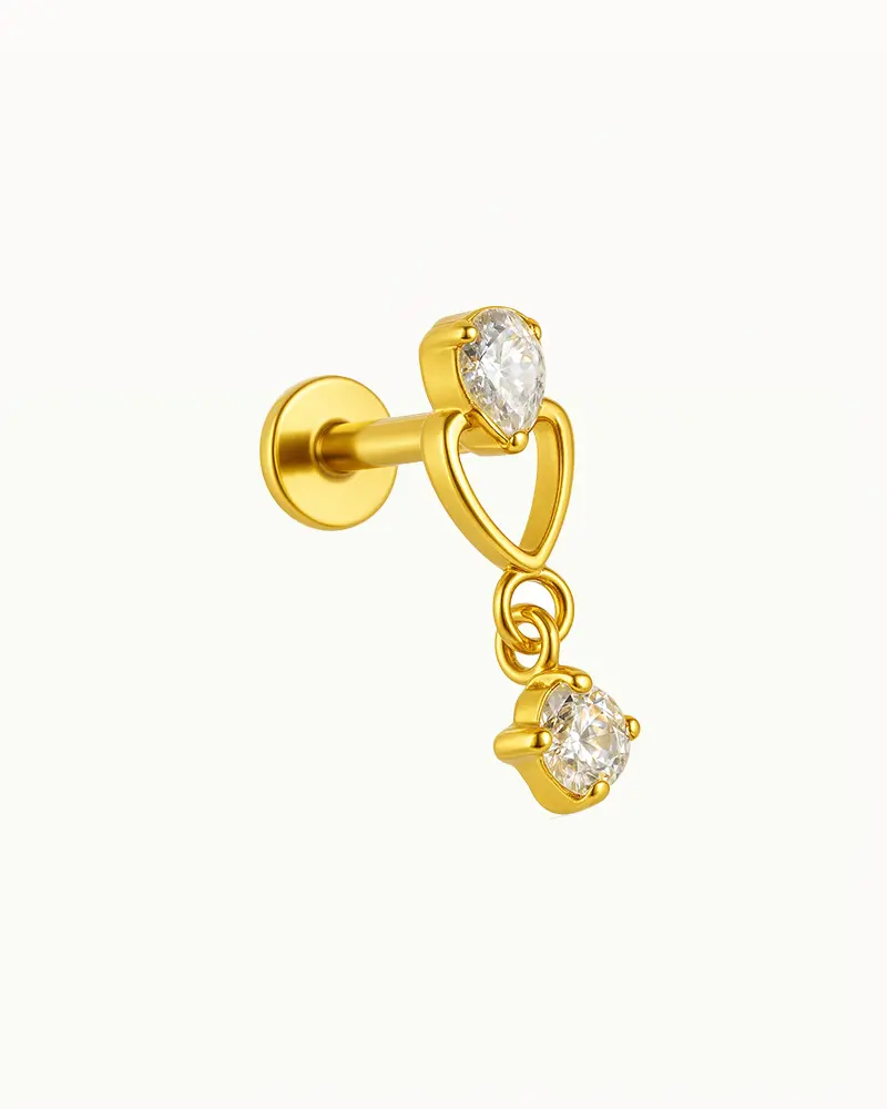 Titanium Piercing Hartje met Hangende Steentje - Yaren