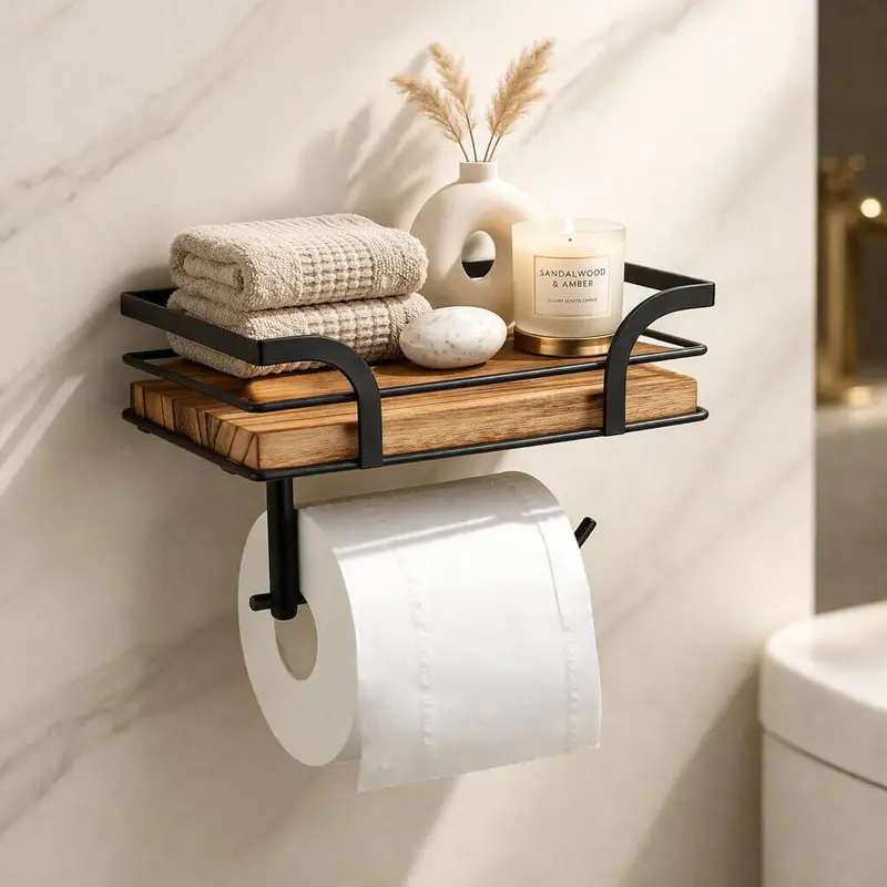 Toiletrolhouder voor wandmontage met plankje voor telefoon en doekjes