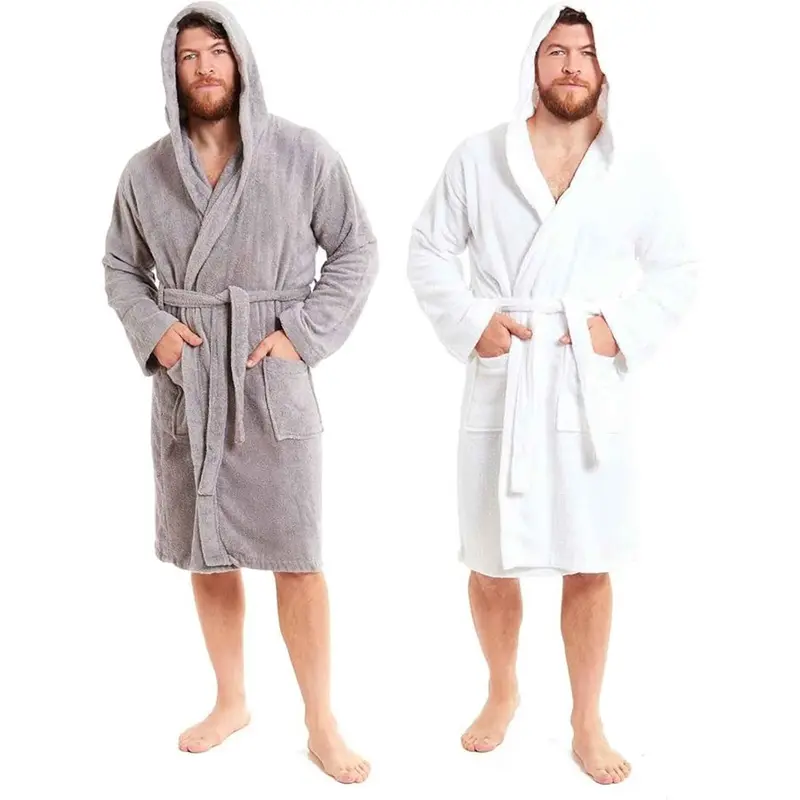 Toro Rocco Men's Bamboo Hooded Bath Robe Towelling Gown Quick Dry Ultra Absorbent Cotton Cosy Super Soft Robe