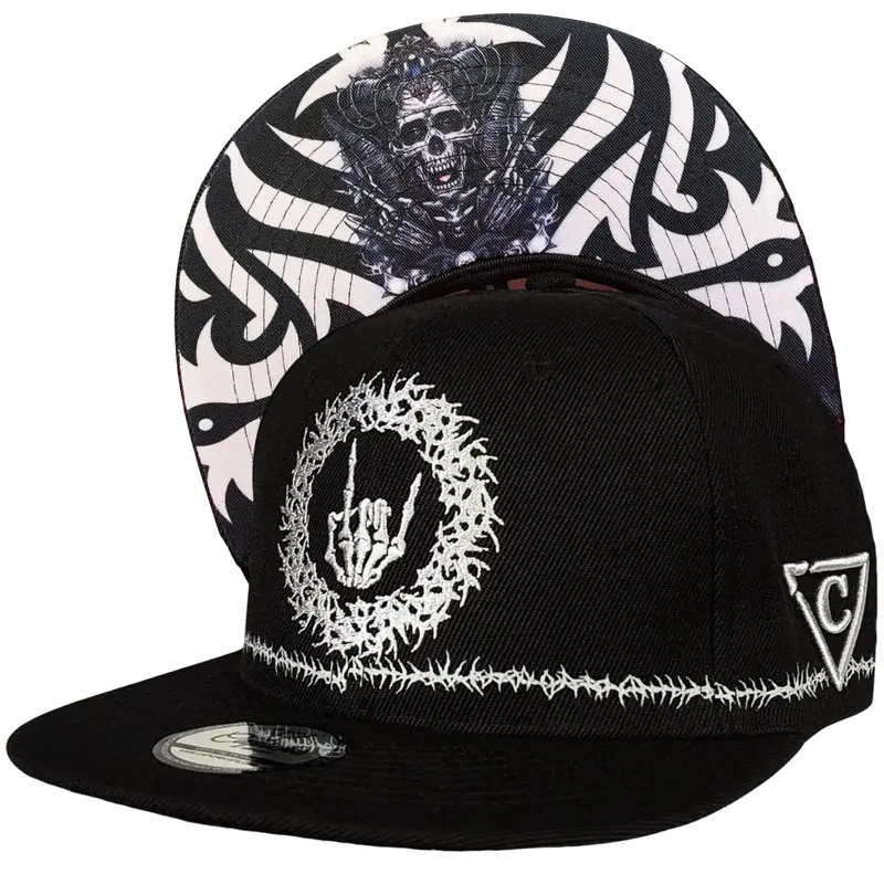Tribal Skull Snapback - Black/Barbed Wire