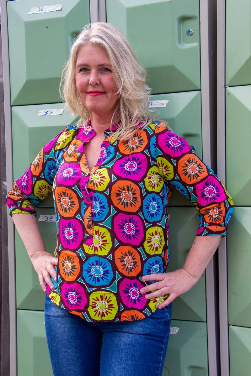 Ventenilla blouse katoen- rainbow kiwi