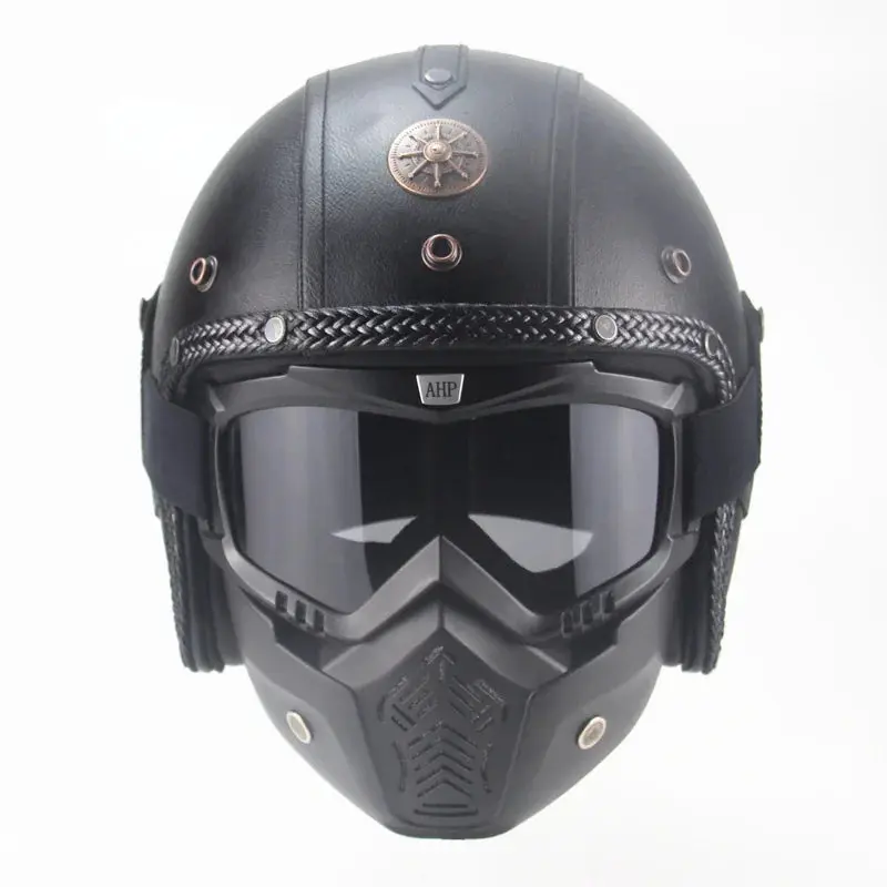 Vintage Retro Open Motorhelm met Masker en Bril