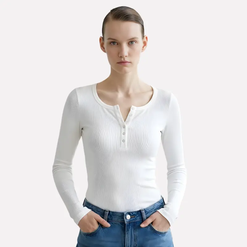 Vrouwen Lange Mouwen Henley Top