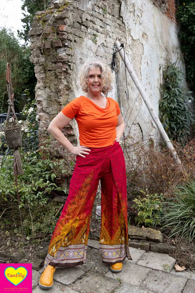 Waterval top viscose- oranje- korte mouw