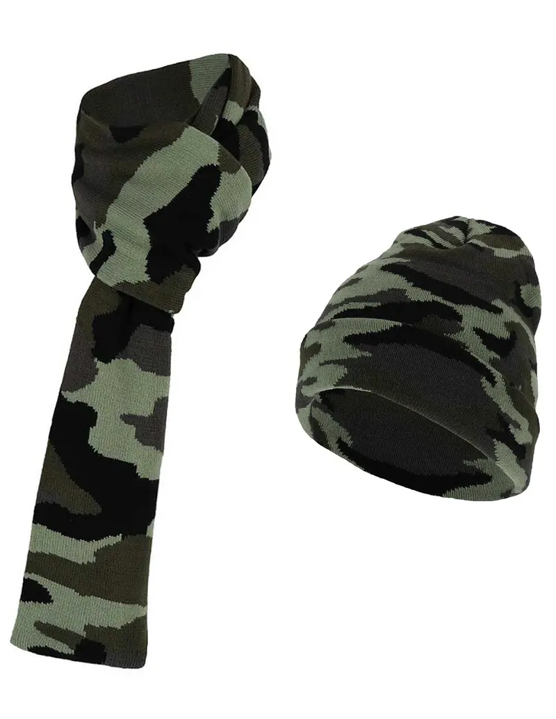 Winterset sjaal & muts khaki-zwart
