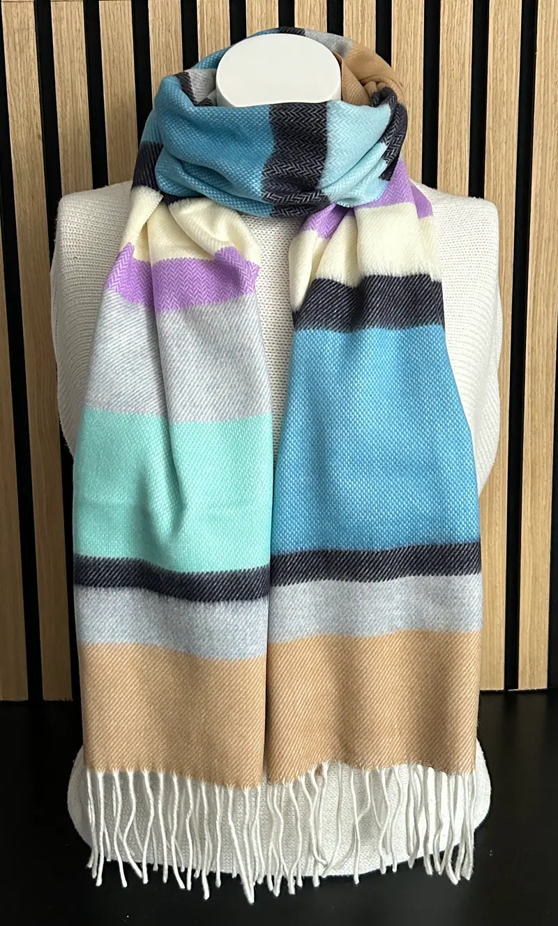 Wintersjaal blauw-camel