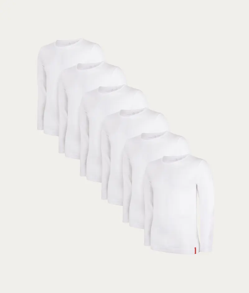 Witte Slim Fit Longsleeve Ronde Hals Chalk White (6-pack)