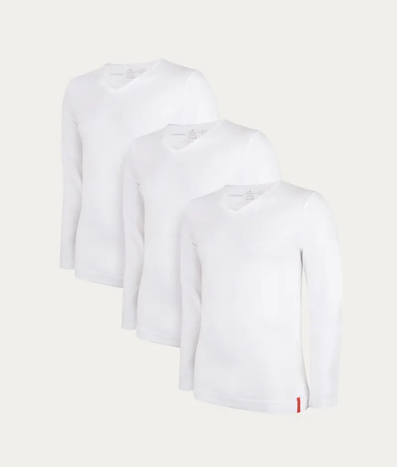 Witte Slim Fit Longsleeve V-hals Chalk White (3-pack)