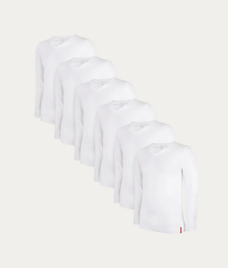 Witte Slim Fit Longsleeve V-hals Chalk White (6-pack)
