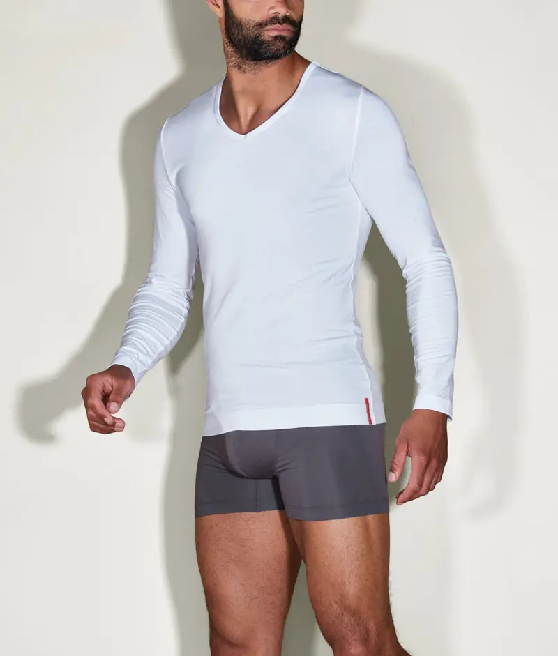 Witte Slim Fit Longsleeve V-Hals Chalk White