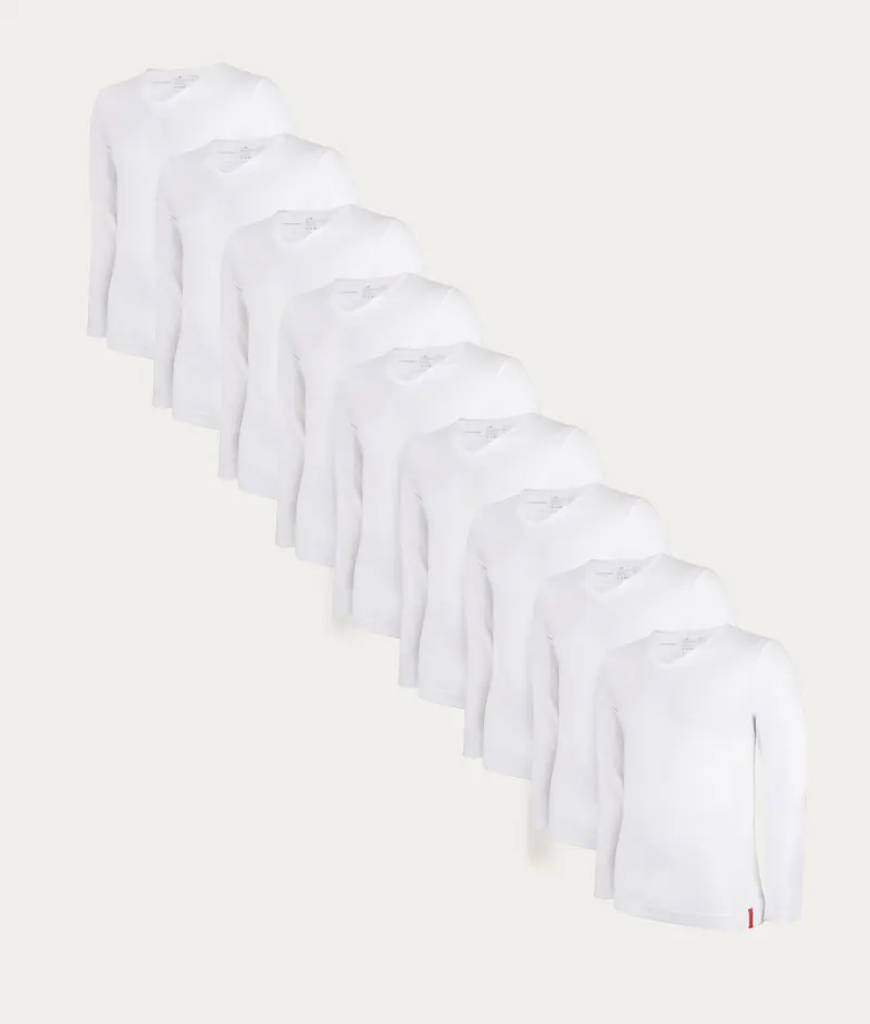 Witte Slim Fit Longsleeves V-hals Chalk White (9-pack)