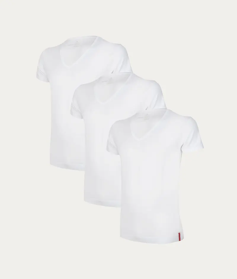 Witte Slim Fit T-shirt Diepe V-hals Chalk White (3-pack)