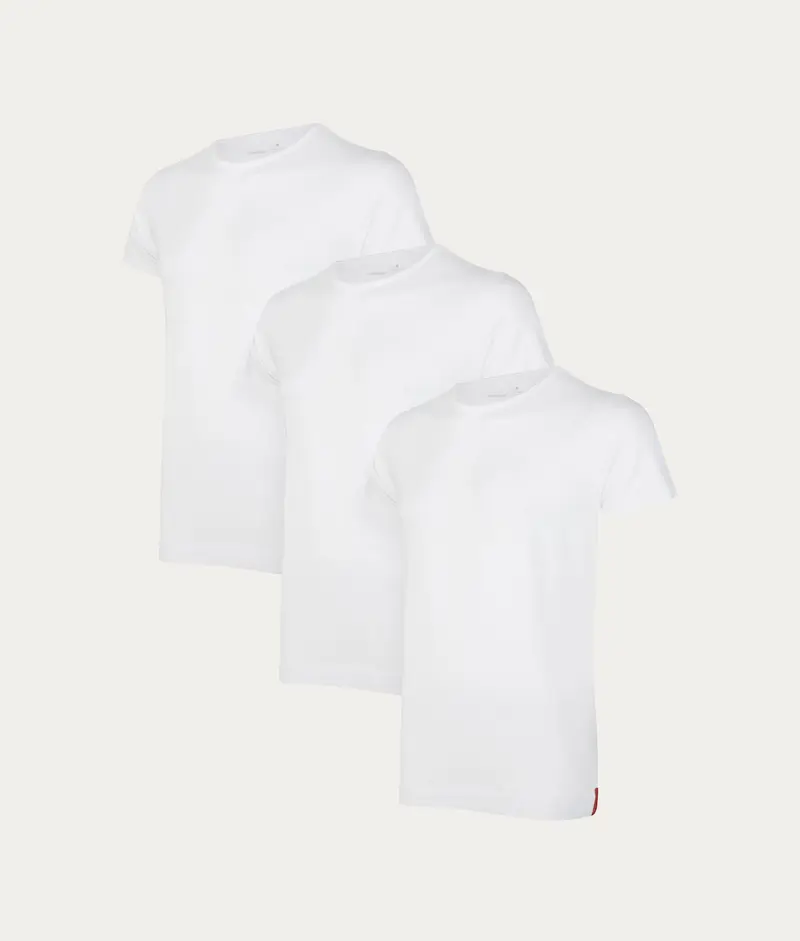 Witte Slim Fit T-shirt Ronde Hals Chalk White (3-pack)