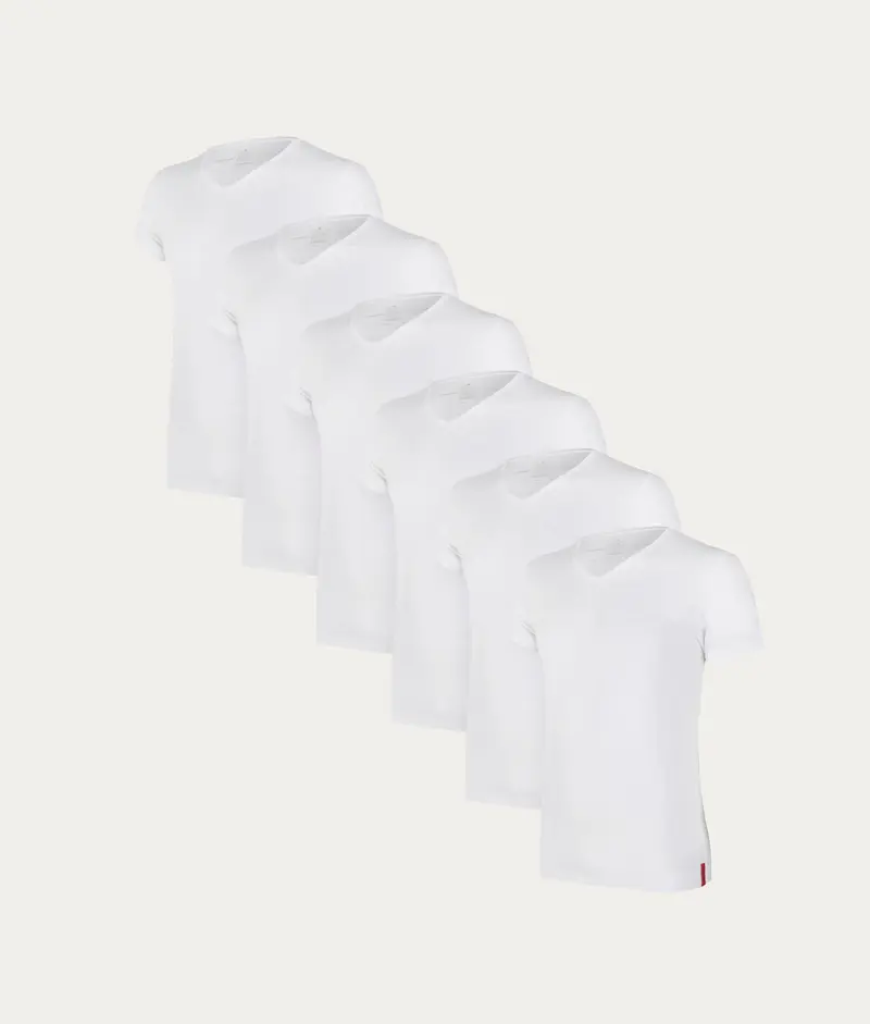 Witte Slim Fit T-shirt V-hals Chalk White (6-pack)