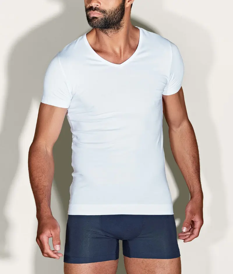 Witte Slim Fit T-shirt V-hals Chalk White