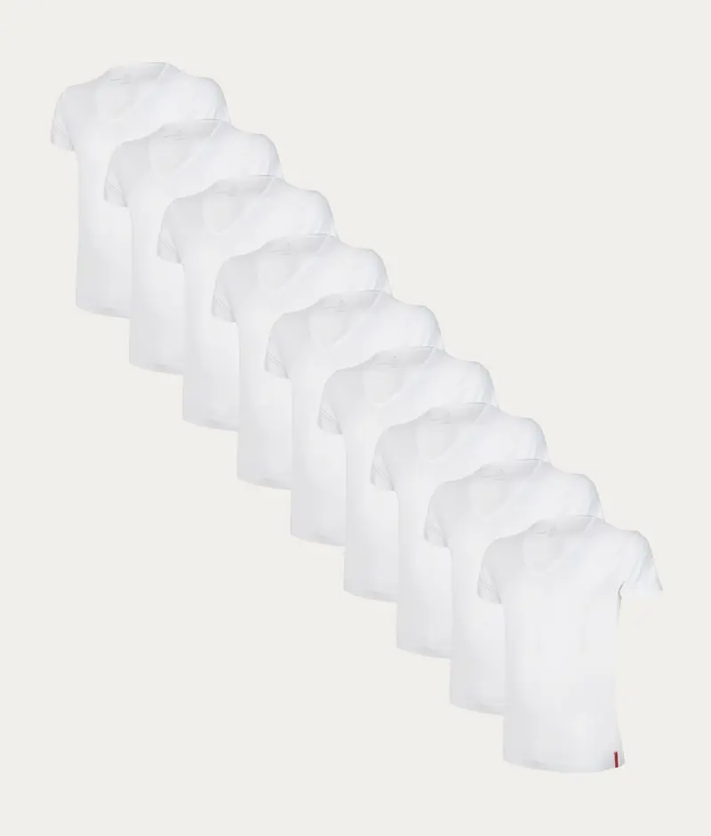 Witte Slim Fit T-shirts Diepe V-hals Chalk White (9-pack)