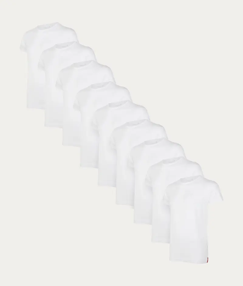 Witte Slim Fit T-shirts Ronde Hals Chalk White (9-pack)