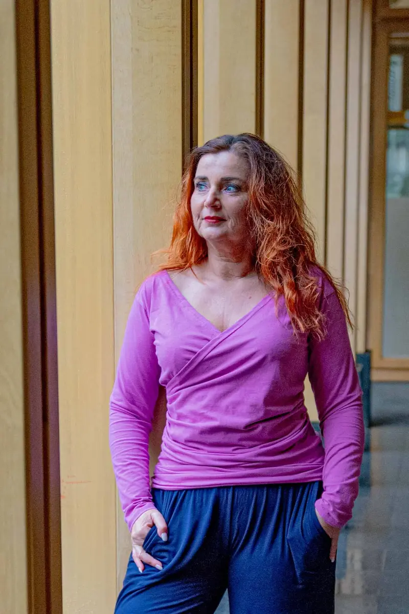 Wrap Top - katoen- lila- wijdere versie