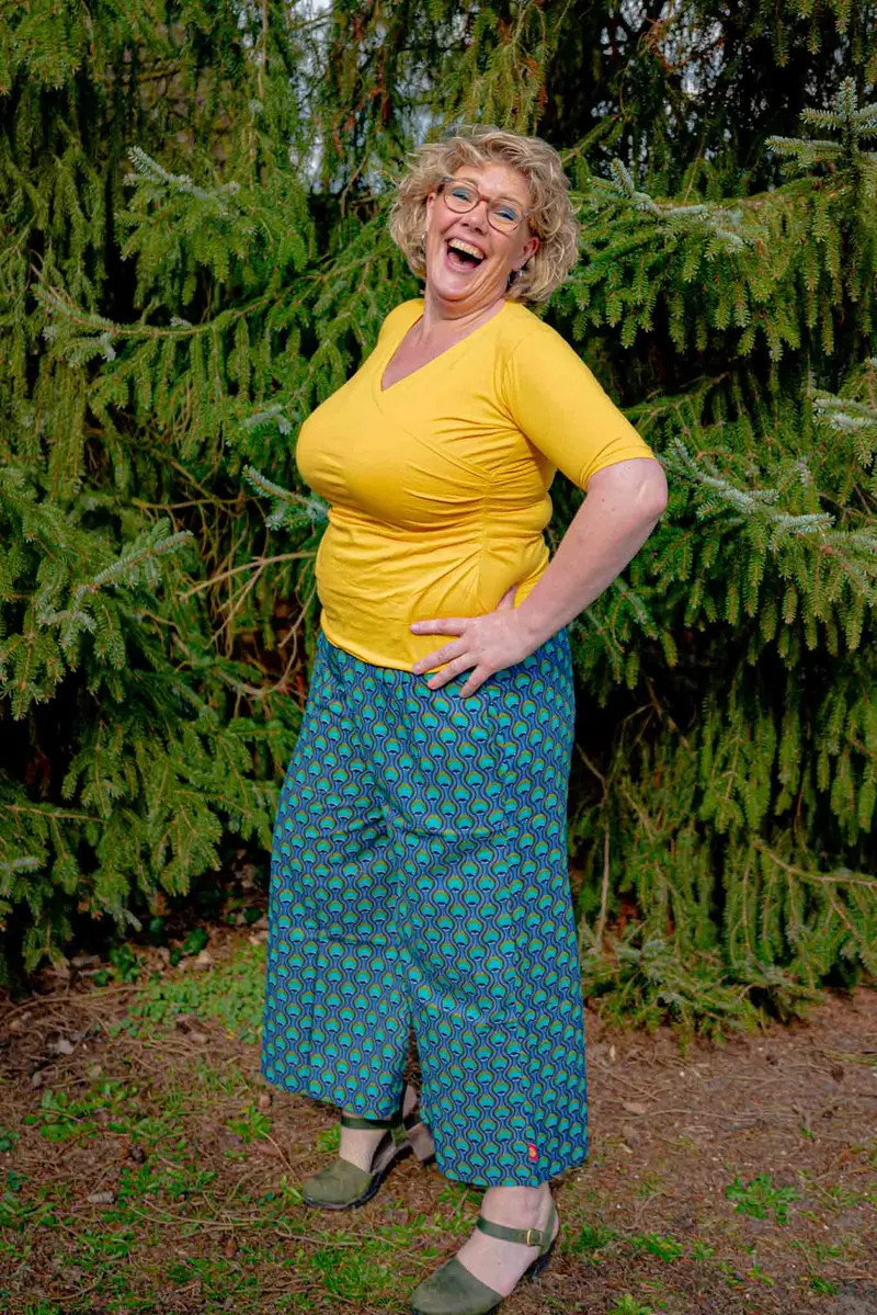 Wrap top - katoen stretch- licht geel